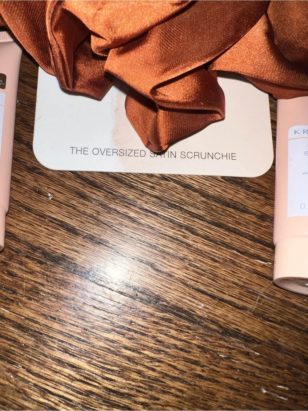 NWT Kristin Ess bundle - Oversized Satin Scrunchie Copper Orange + travel shampo